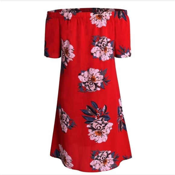 Women Off Shoulder Floral Print Dress Beach Dress Casual Mini Sundress Summer US - Picture 4 of 7